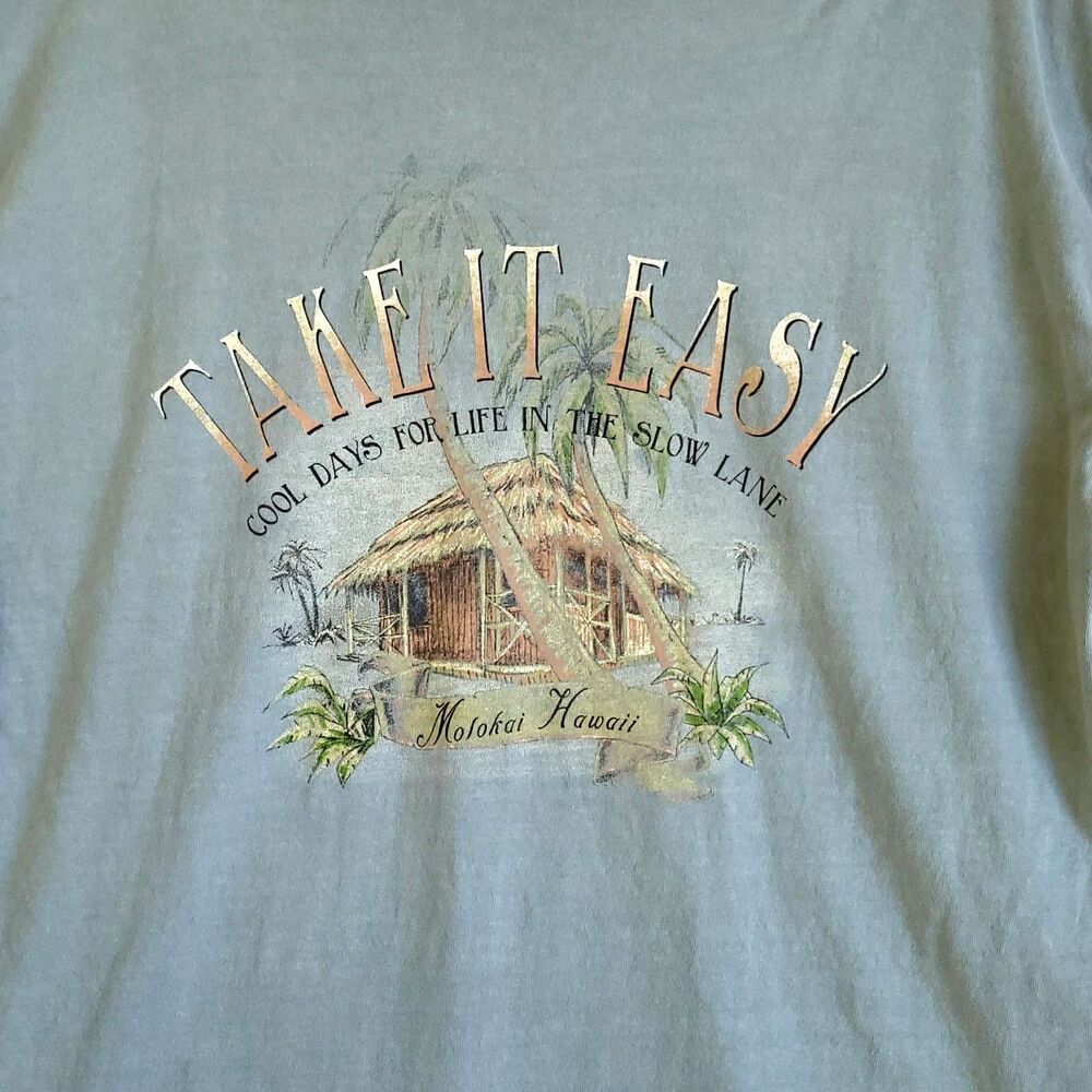 Blue 84 XL Molokai Hawaii Thatched Hut House Beach Graphic T-shirt